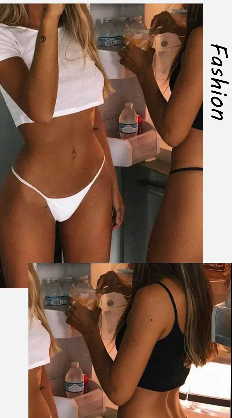 New 4PCS/Set Cotton Bikini Panties Women Sexy Solid Color Low Waist Thongs Female Breathable G-String Underwear Comfort Lingerie
