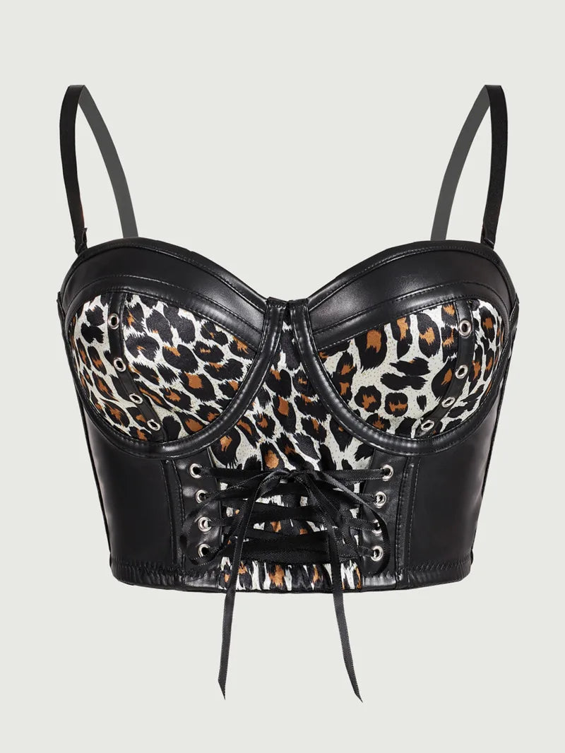 Sexy Black Short Leopard Print Shapewear Tube Top Strap Back Button Women's Erotic Crop Top Camisole Casaul Pure Desire HVVI