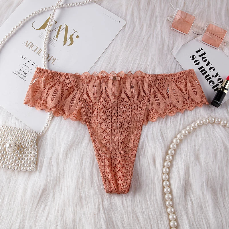 Hollow Out Lace Sexy Girls G String Panties Women Briefs Transparent Thong Thin Underwear Female Low Waist Lingerie Size S-XL