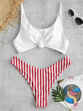 Sexy Micro Bikini 2025 Women Swimsuit Scoop Neck Striped Swimwear Knot Bow Fringe Summer Beachwear Bathing Suit Push Up Biquini