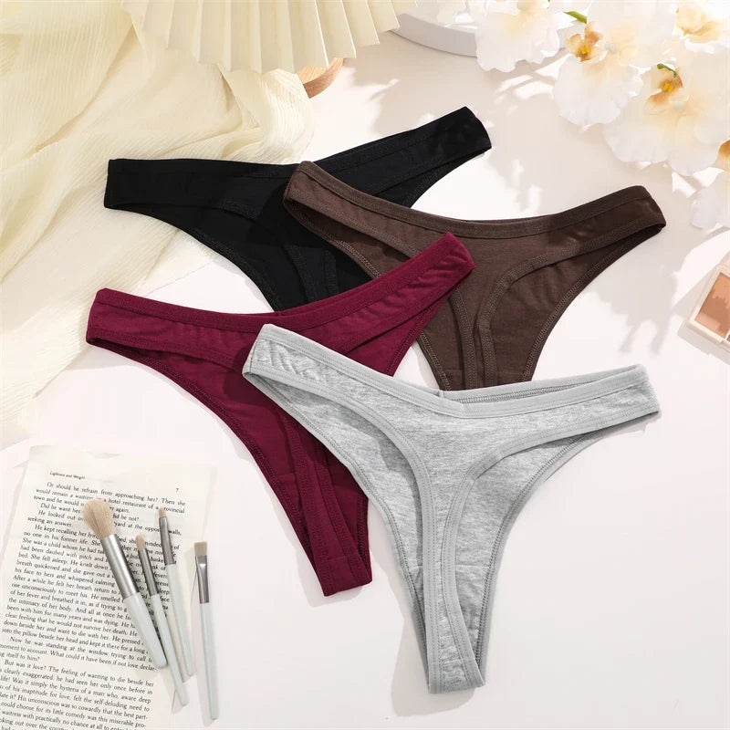 3Pcs/Set Seamless Thong Cotton Women Thin Strap Low Waist High Flexibility Panty Sexy Underwear Ladies Briefs T-back Soft Women