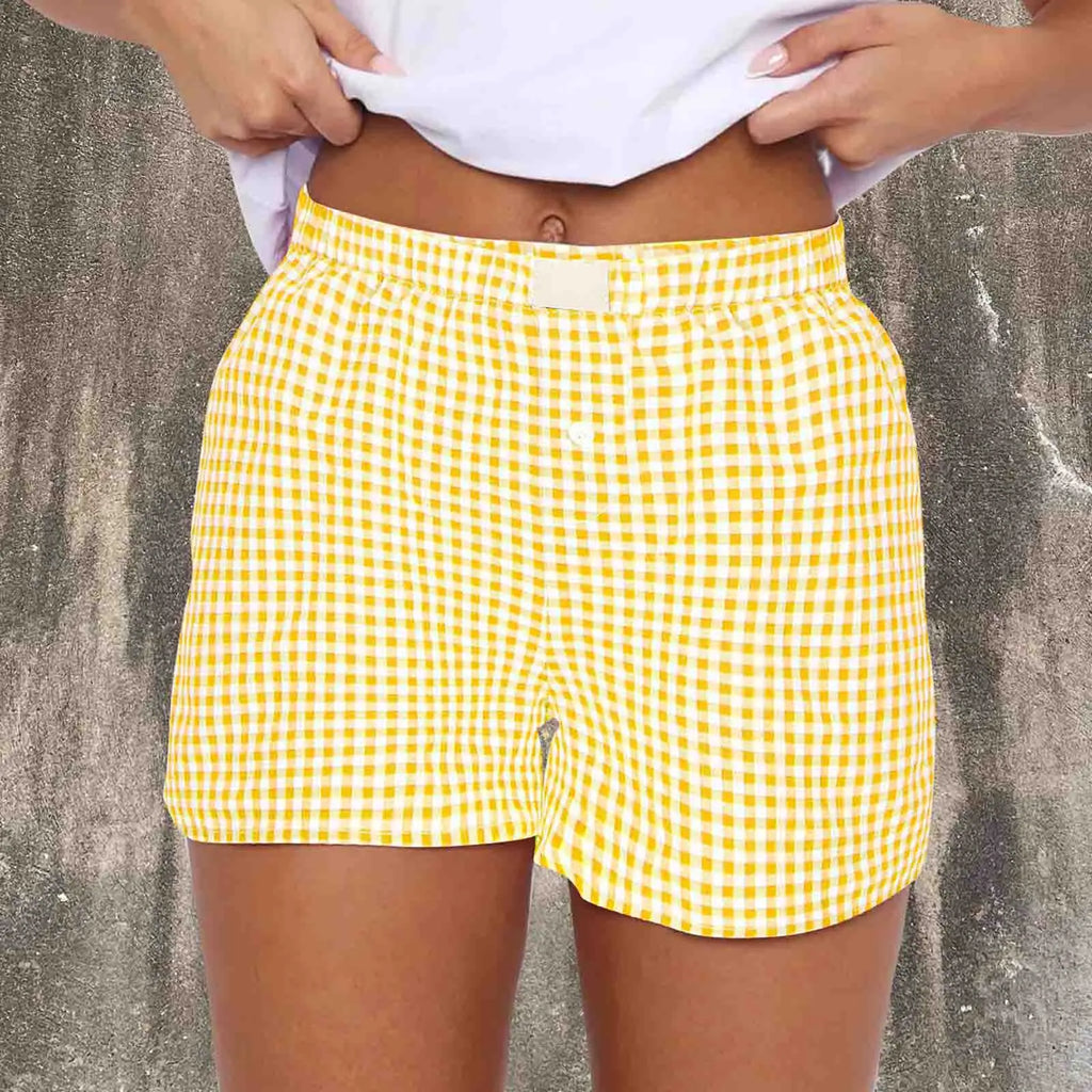 Teen Girls Plaid Shorts Elastic Waistband Pull-On Casual Lounge Summer Outfit Red Blue Color Women's Fashion