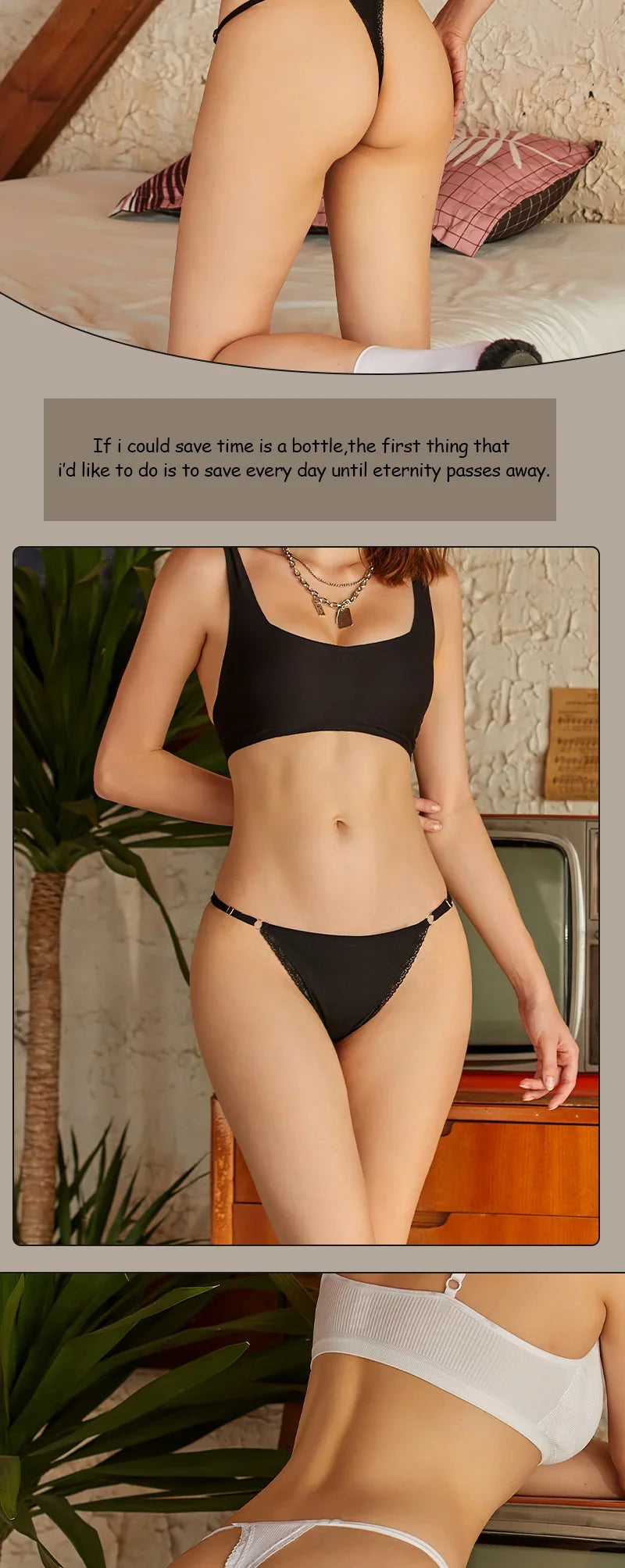 3Pcs/Set Cotton G-String Sexy Women Thong Adjustable Belt Seamless Panties Breathable Low Waist Lingerie Female Soft Solid Color