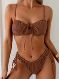 Sexy Coffee Bikini 2026 Women Front Tie Push Up Underwire Swimsuit Brazilian Cut Out Beach Bathing Suit Tie Side Thong Swimwear