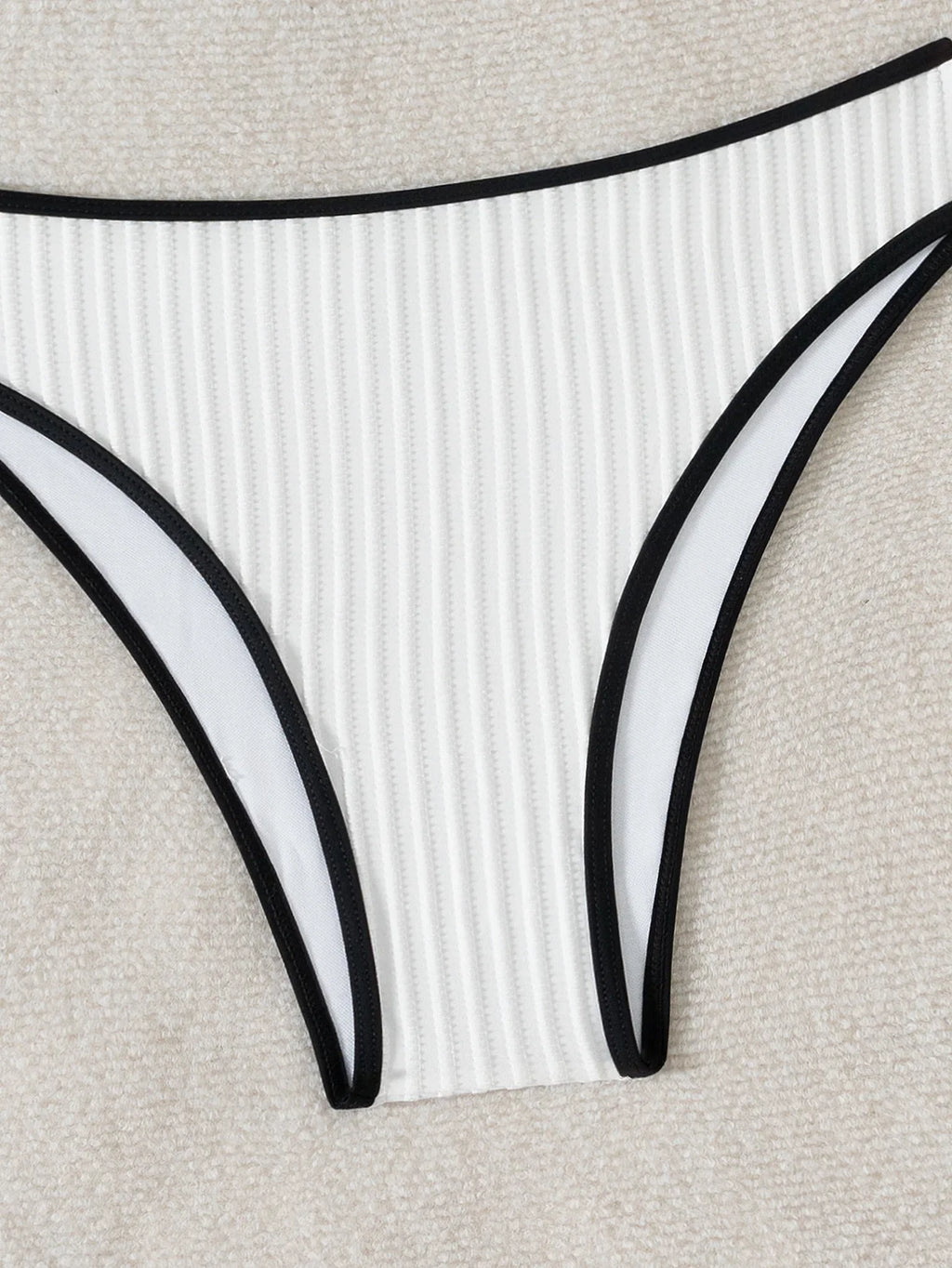 2025 Rib Piping Bandeau High-Rise Bottoms Bikini Set Trendy Beachwear Straight Neckline High Rise Swimwear Swimsuit Bathing Suit