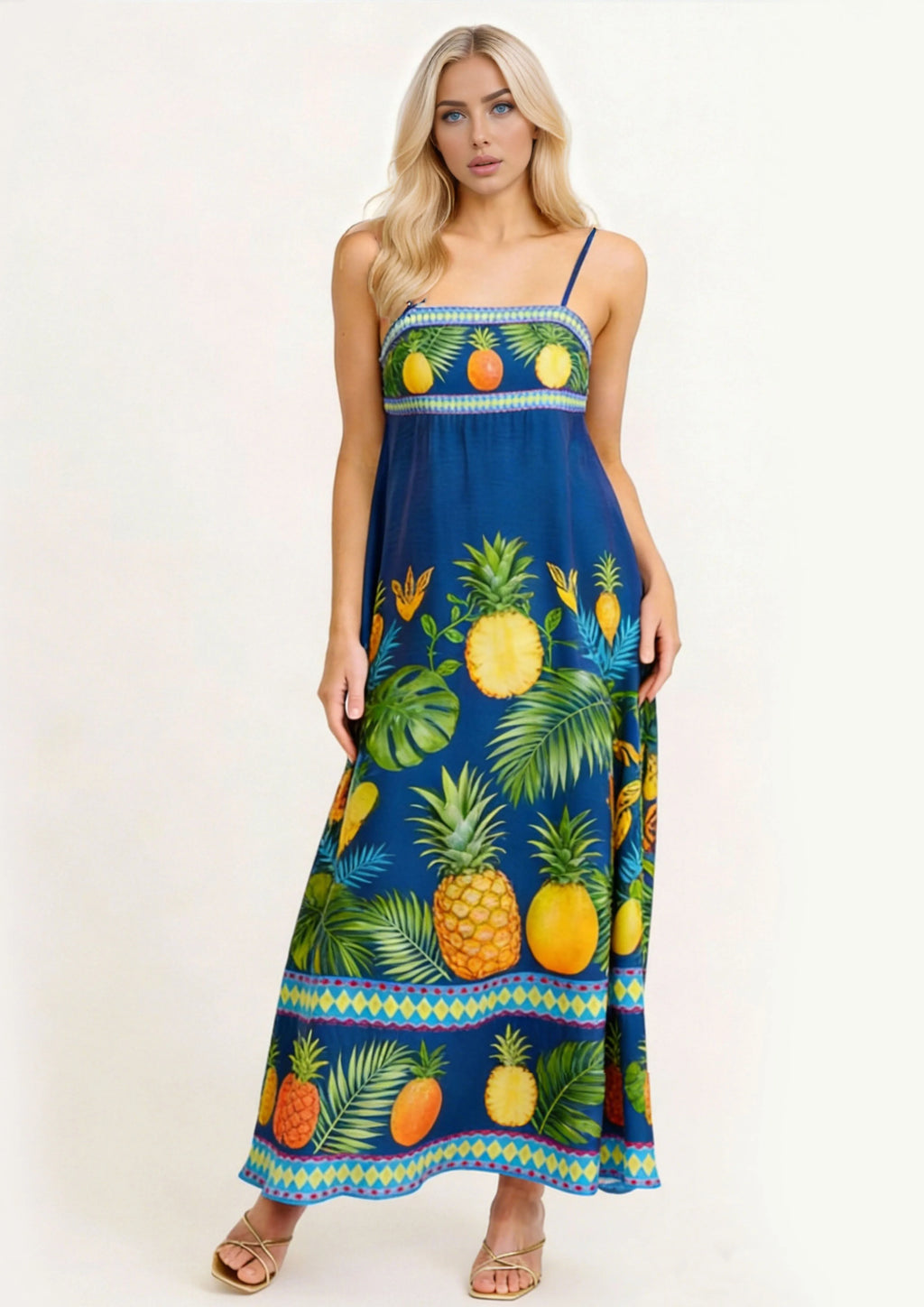 Women Floral Geometric Neck Long Party Dress Fashion Sleeveless Spaghetti Strap Dress Fashion Vacation Cocktail Flowy Sun Dress