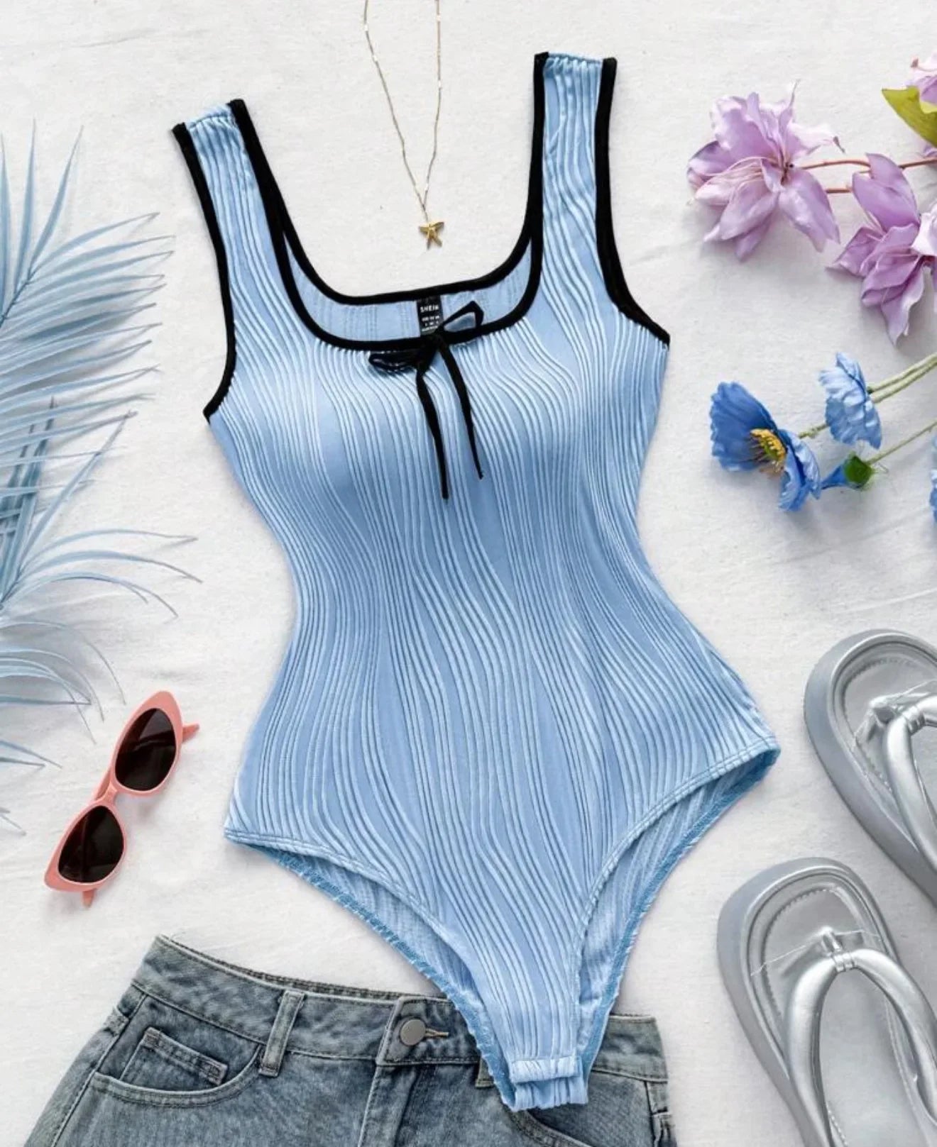 Vintage White Patchwork One Piece Swimsuit 2026 Women Front Tie Slim Tummy Control Swimwear Summer Holiday Bathing Suit Monokini