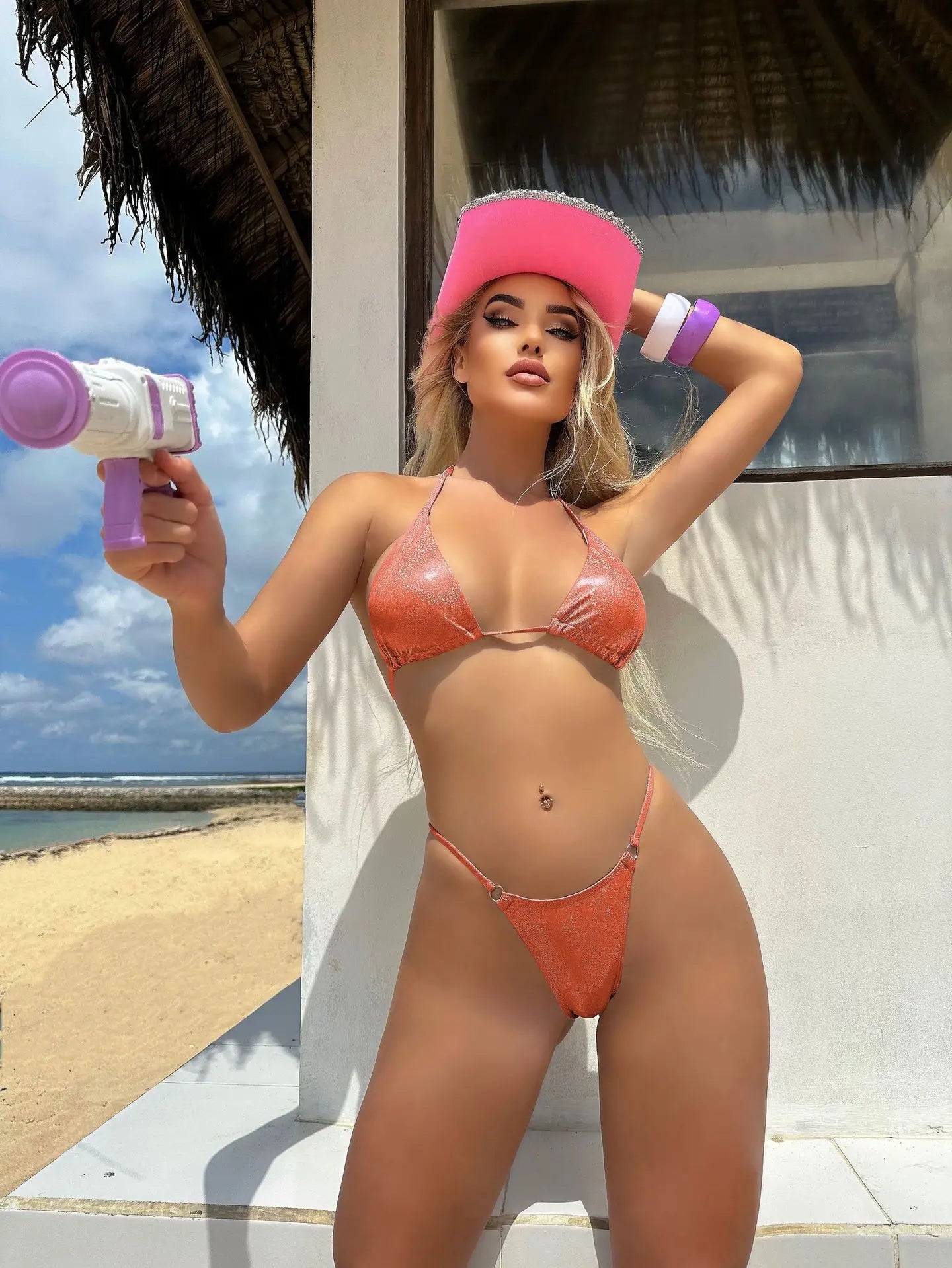 2026 Glitter Sparkling High Cut Halter Bikini Female Swimsuit Women Swimwear Two-pieces Bikini set Bather Bathing Suit Swim