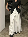 Loose Knee-Length A-Line Skirt Versatile Minimalist Design Commute High Waist Midi Pure Color Polyester Fiber Skirt WDM4