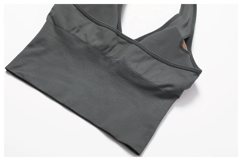Women Summer Sports Bra Seamless Halter Top High Support Push-up Open Back Gym Bra High-intensity Fitness Yoga Workout Underwear