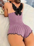 Womens Onesies Summer Pajamas Romper Sleepwear Fashion Back Bow Design Lace Splicing Bodysuit Loungerwear