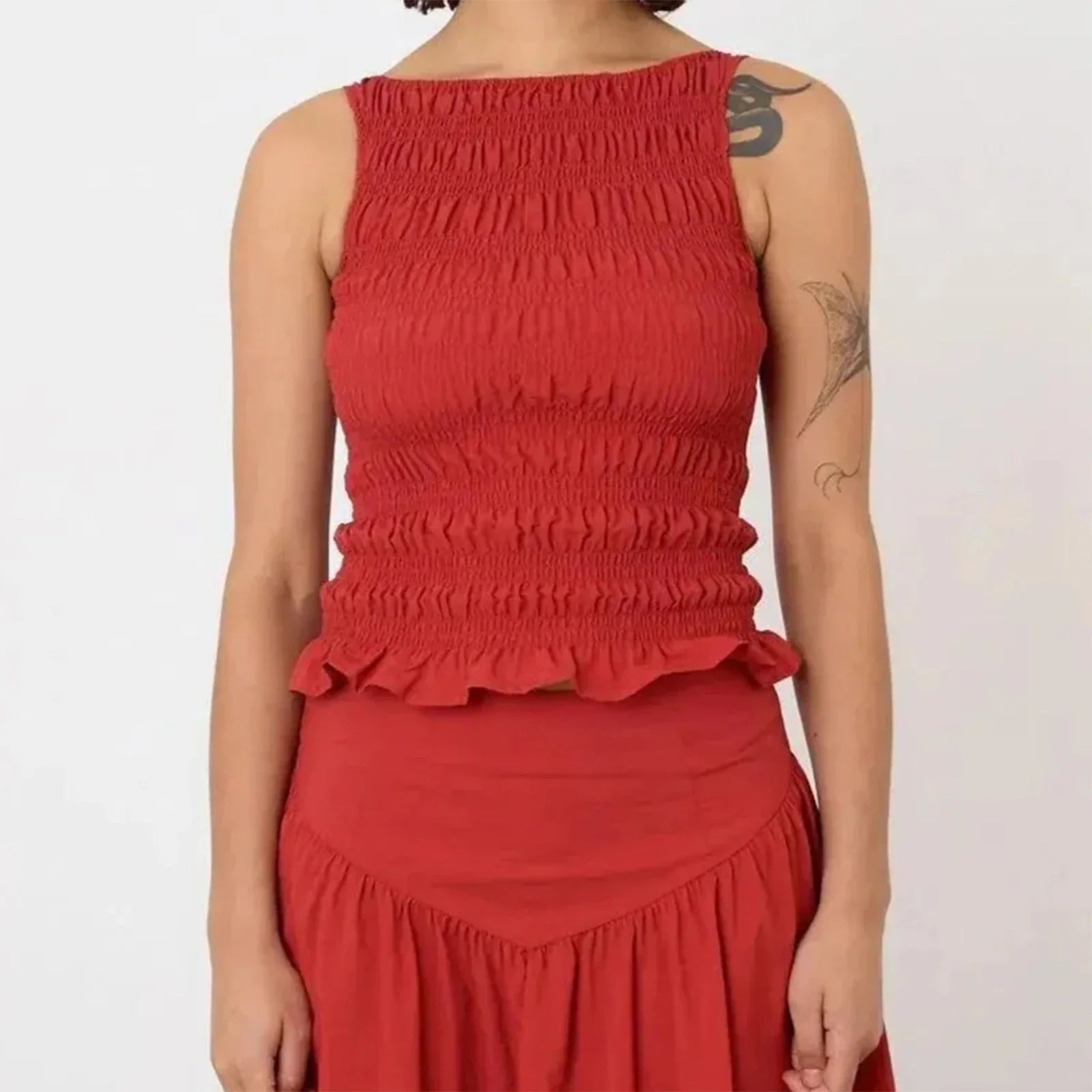 Women Tank Tops Solid Color Ruched Casual Vests Summer Fashion Sleeveless Tops Streetwear