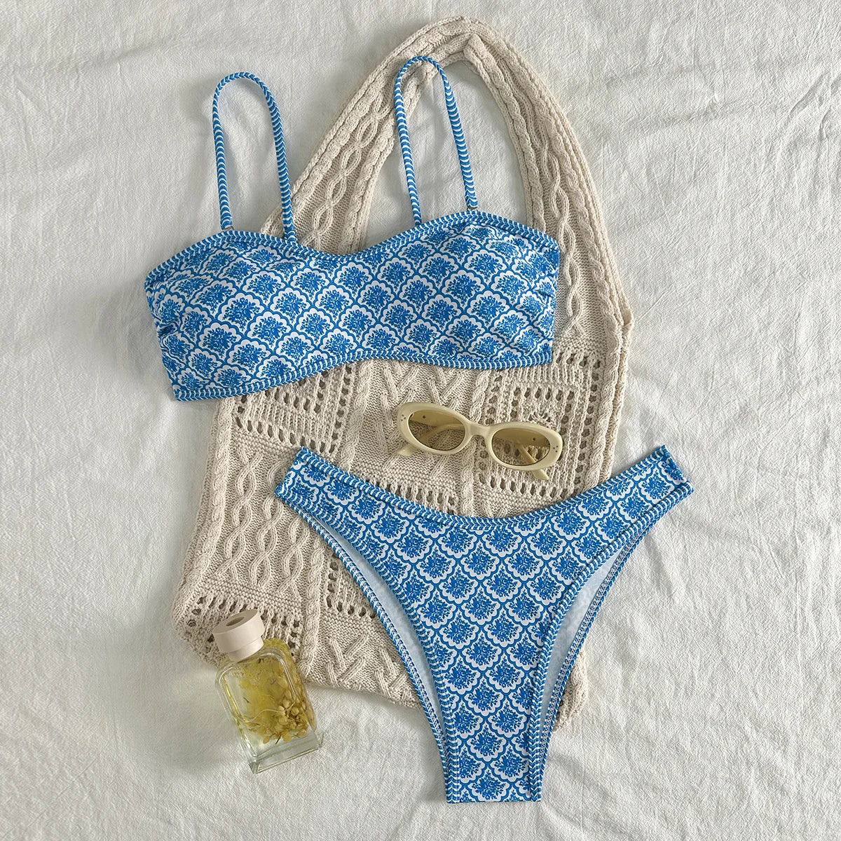 Sexy Bandeau Bikini 2026 Women Green Floral Pleate Push Up Padded Thong Swimsuit Summer Bathing Suit Two Piece Swimwear Biquini