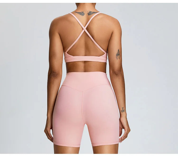 Solid Color Cross Back Women Fitness Underwear Sports Bra Running Top Gym Yoga Athletic Tight Workout Jog Soft With Backless Bra