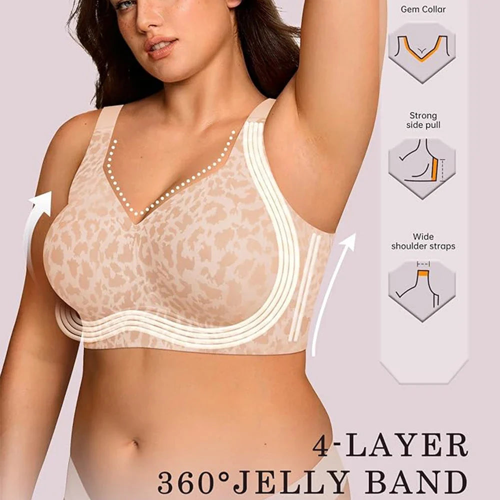 Leopard Jelly Bras No Underwire Push Up Wireless Bra Seamless Lift Bras Full Coverage Bralette Everyday Brassiere Plus Size