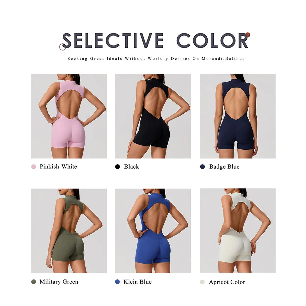 Hearuisavy Summer Sports Overalls Women Gym High Stretch Sleeveless Yoga Bodysuit Running Push Up Butt-Lifting Fitness Jumpsuit