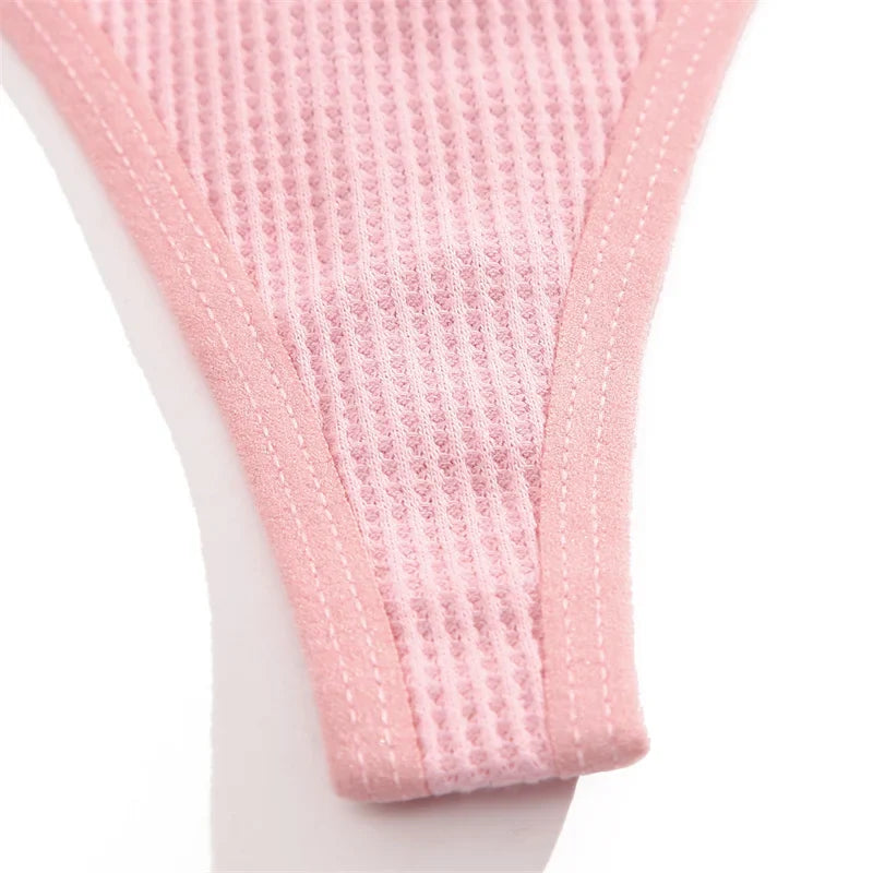 3Pcs/set Women Cotton Waffle Style G-string Panties Ladies Soft Thongs Female S-XL Low-Rise T-Back Panties Bikini Underwear 2023