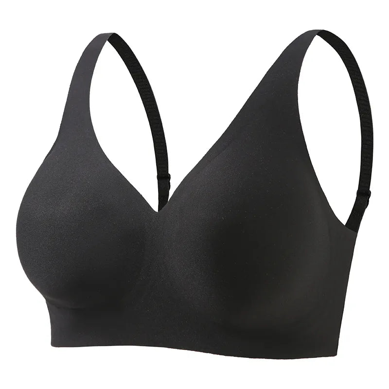 Women's Deep V Jelly Seamless Bra Wire-Free 3D Soft Support Thin Molding Leopard Print Solid Color Comfortable Bra Underwear