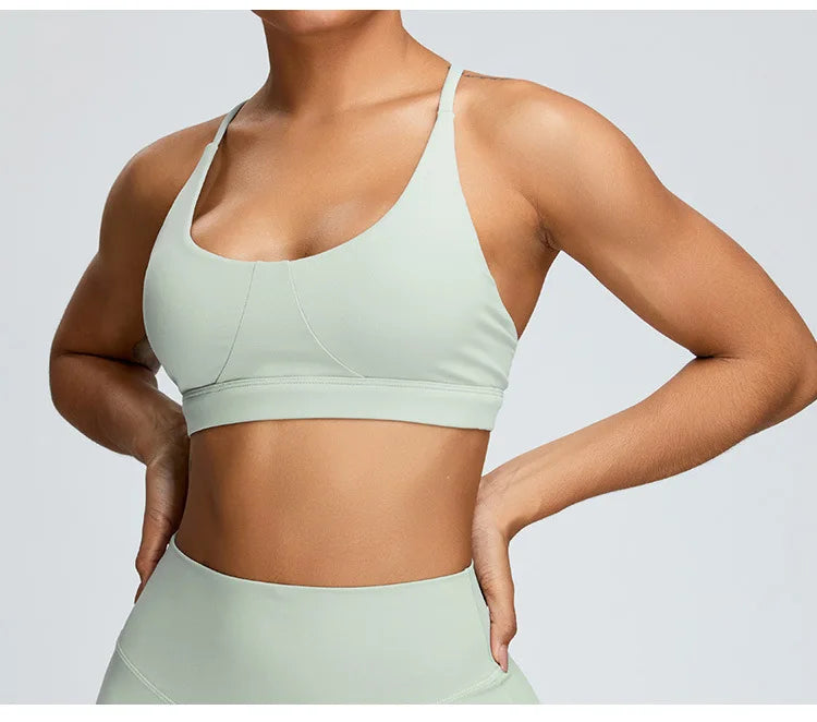 Solid Color Cross Back Women Fitness Underwear Sports Bra Running Top Gym Yoga Athletic Tight Workout Jog Soft With Backless Bra