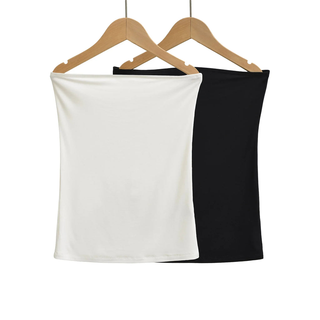 Spring Style Black And White Top Hot Girl Flat Top Tube Top Sexy Off-Shoulder Strap With Chest Pad Beautiful Back Camisole BPVE