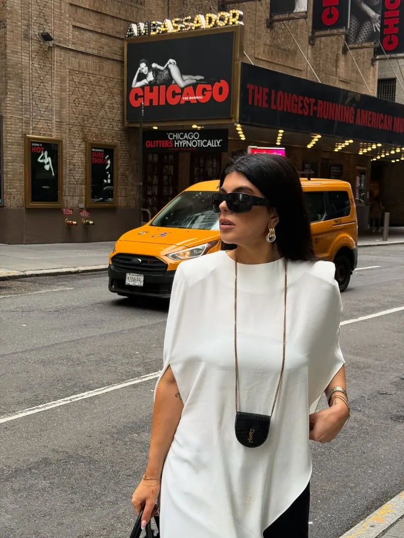 Trendix White Asymmetrical Cover Up For Women Fashion Ruffle Hem Loose Short Sleeve Shirts Casual Elegant Commuting Pullover Top
