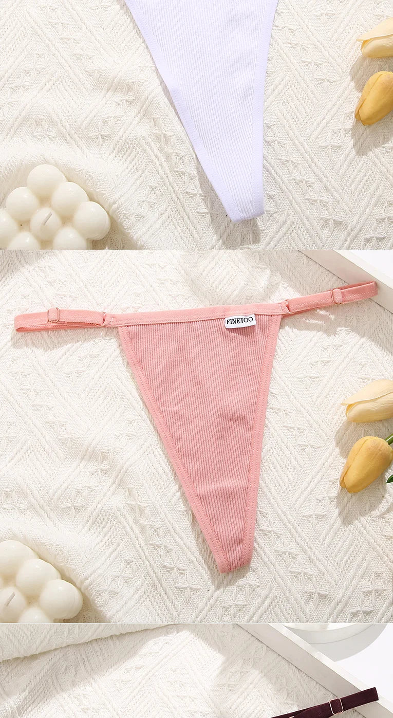 5PCS Women's Panties Cotton Thongs Adjustable Waist Sexy G-String Solid Color Seamless Intimate Female Underpants Lingerie S-XL