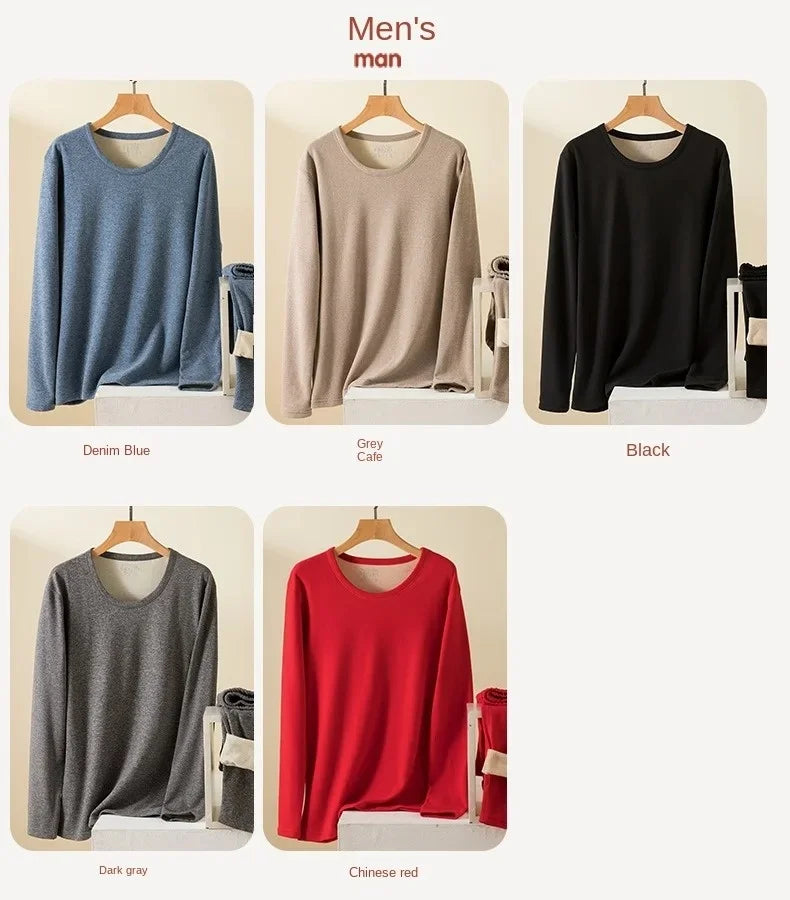 Wool Silk Thermal Underwear Set Double-sided Cashmere Long Johns Plus Cashmere Thick Autumn Winter for Men Women Warm Underwear