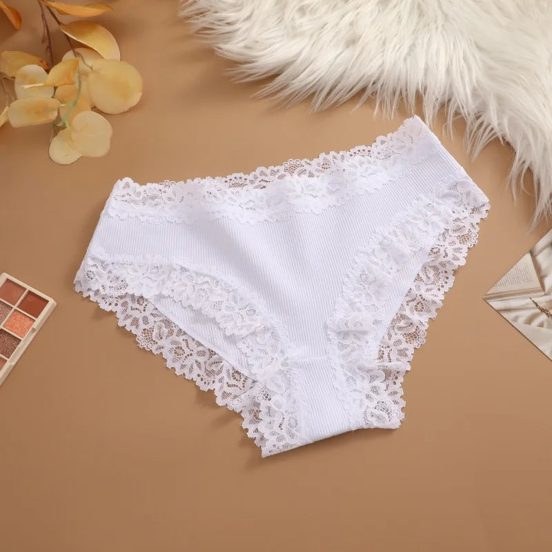 3Pcs Sexy Cotton Lace Panty Women Low Waist Panties Underwear S-XL Solid Color Ladies Briefs Lingere Underware Comfortable Women