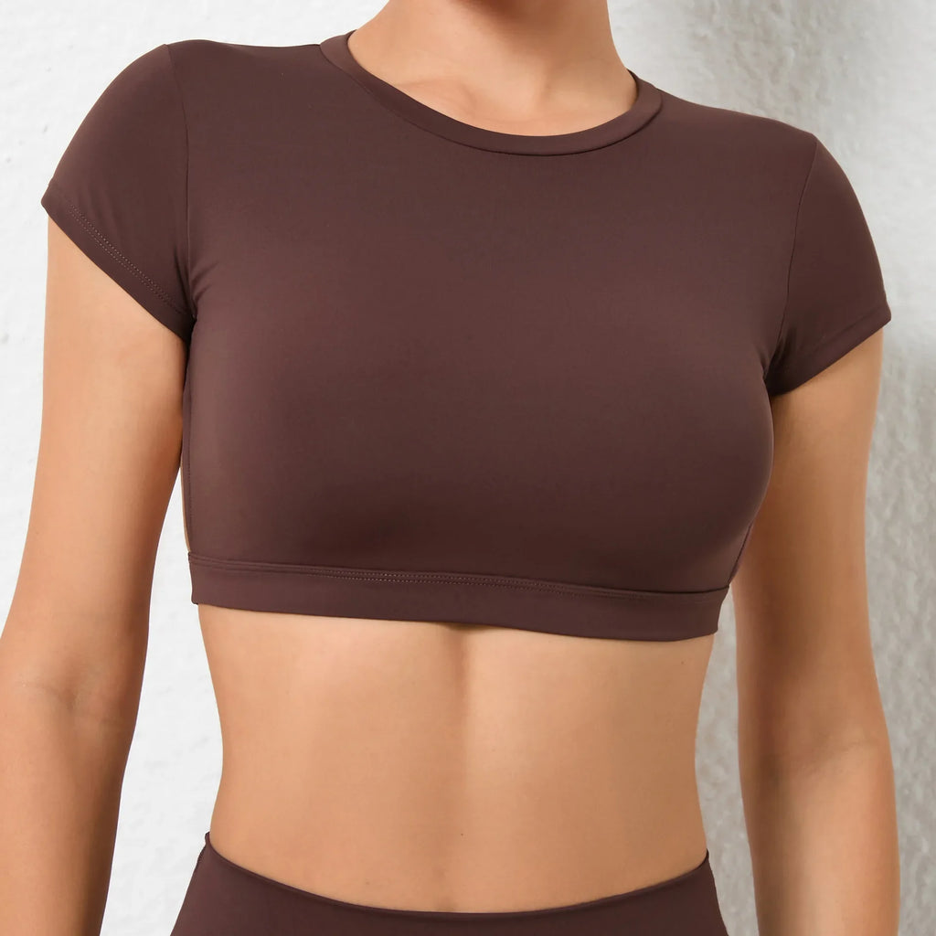 Hearuisavy Summer Sports Shirts Breathable Workout Tops Fitness Sportswear Backless Yoga Clothing Sport Crop Tops Women Gym Top