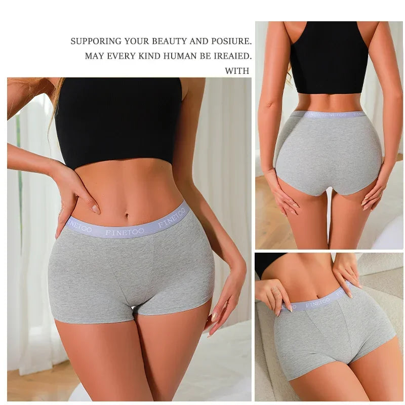 3Pcs Women's Cotton Boxers Panties Seamless Sports Underwear Female Solid Color Briefs Lingerie Intimate Underpant Finetoo S-XXL