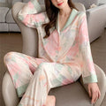 High Quality Ice Silk Light Luxury Pajamas Women's Pajama Spring and Autumn Style Long Sleeve Home Set Satin Nightwear Sleepwear