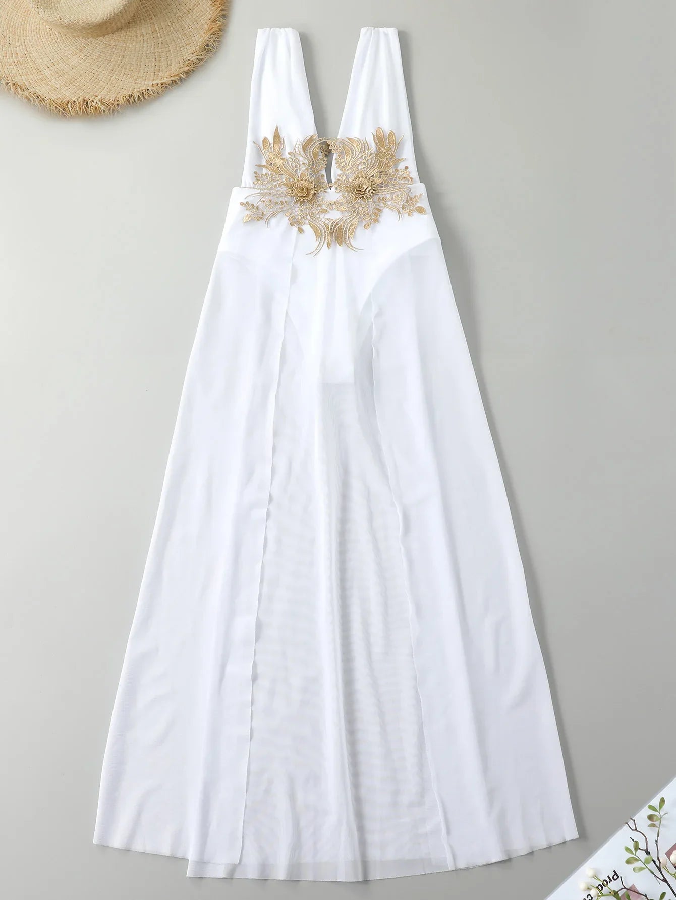 Sexy White Dress One Piece Swimsuit 2026 Women Embroidery Floral Designer High Waist Swimwear Vintage Beach Bathing Suit Bikini
