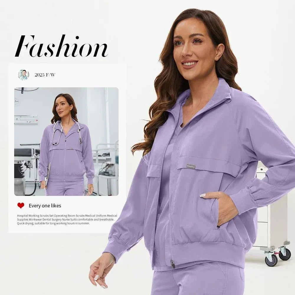 Niaahinn Long Sleeve Nursing Scrubs Jacket