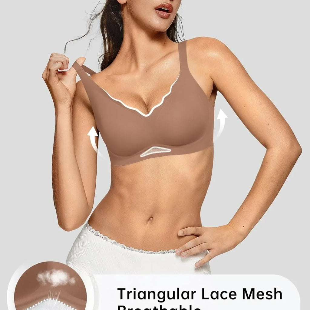 Women’s Wireless Bras Scalloped Push Up Bralettes No Und Full Cup Thin Mold Comfortable and Breathable Seamless Bra Sostén