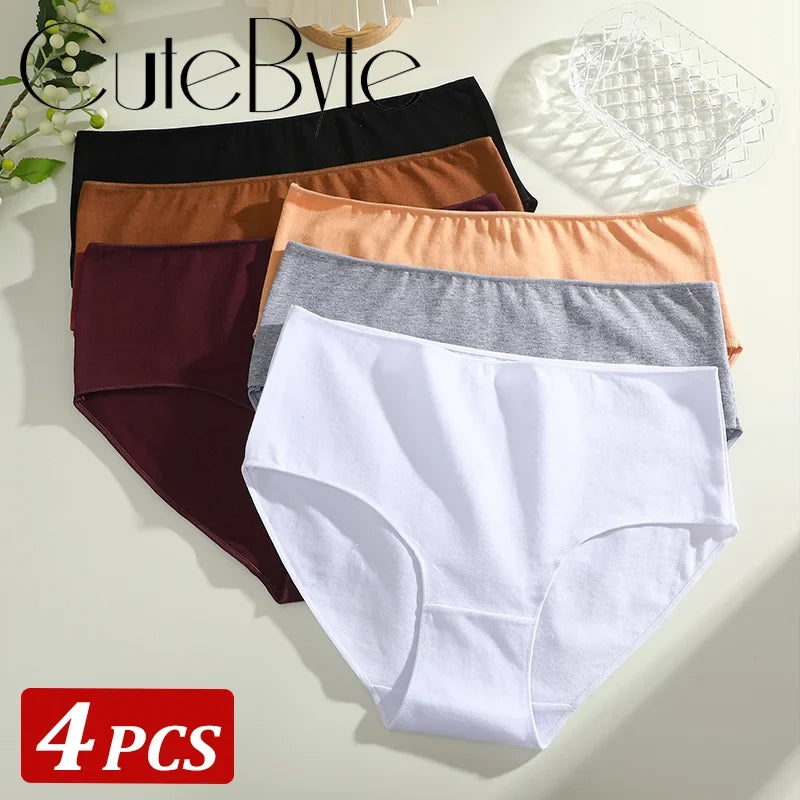 4Pcs Women's Seamless Cotton Briefs Women Plus SizePanties Solid Color Breathable Underwear Female Low Waist Soft Lingerie S-XXL