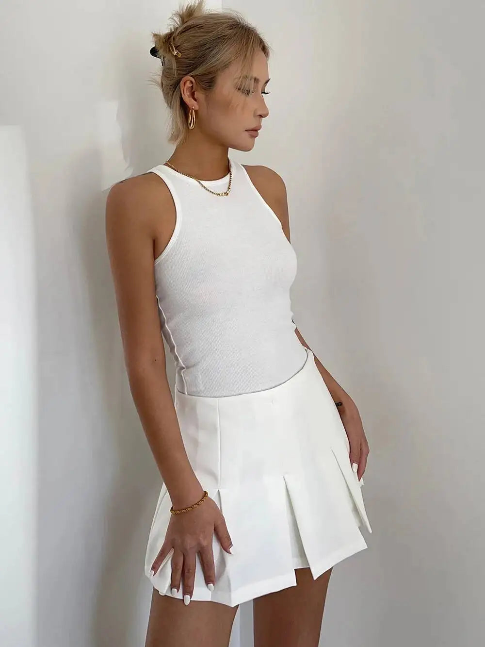 WOMENGAGA American High Street A-line Short Unif School Girl Fairy Grunge Skirt High Waist Pleated Skorts Streetwear Lovely HM2O