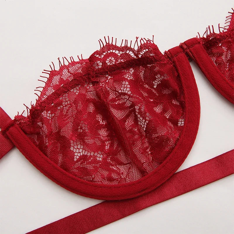 2 Pieces Sexy Lingerie Fancy Lace Erotic Set Transparent Underwear Fairy Embroidery Brief Sets Delicate Bra  Push Up Breves Kit