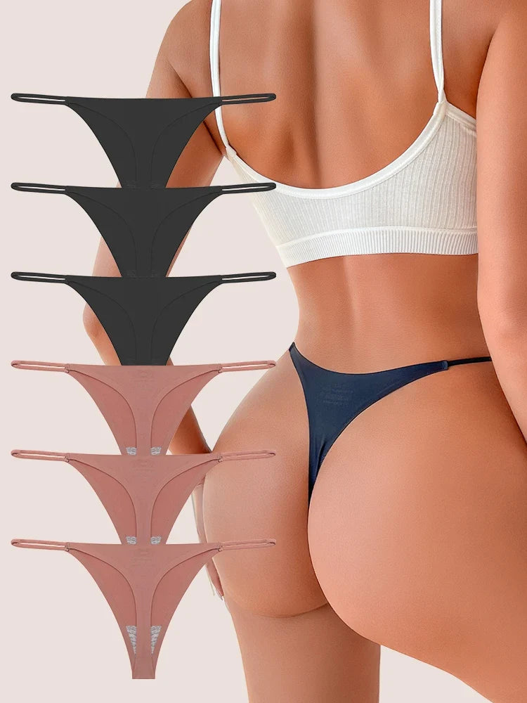 6PCS/SET Seamless Thong Women Thin Strap Low Waist High Flexibility Panties Sexy Ladies Briefs Comfortable Multicolor Underwear