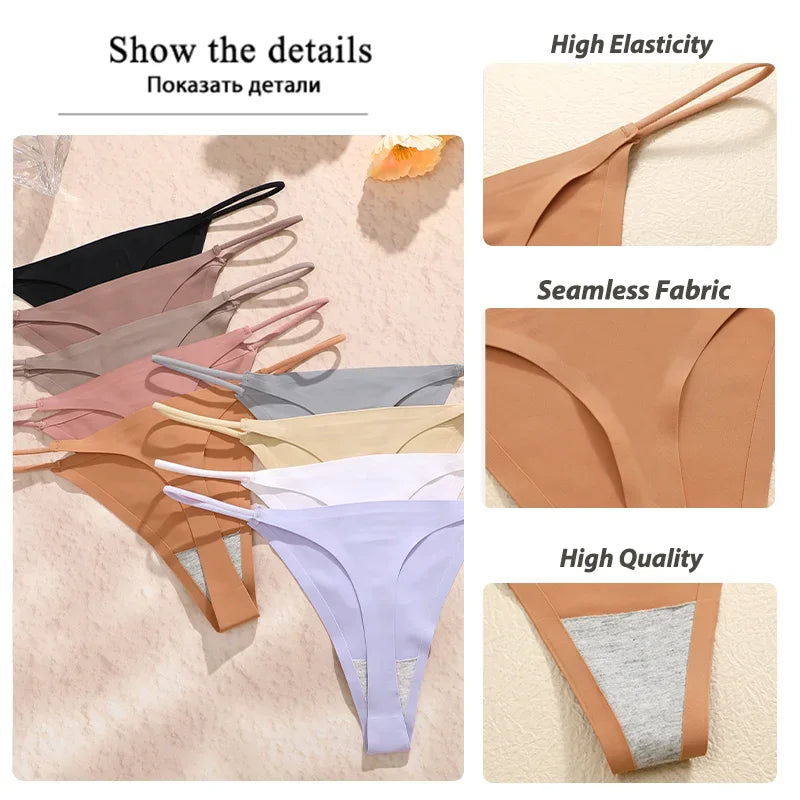 10Pcs/Set Seamless Thong Women Thin Strap Low Waist High Flexibility Panties Underwear Ladies Briefs T-back Comfortable Women