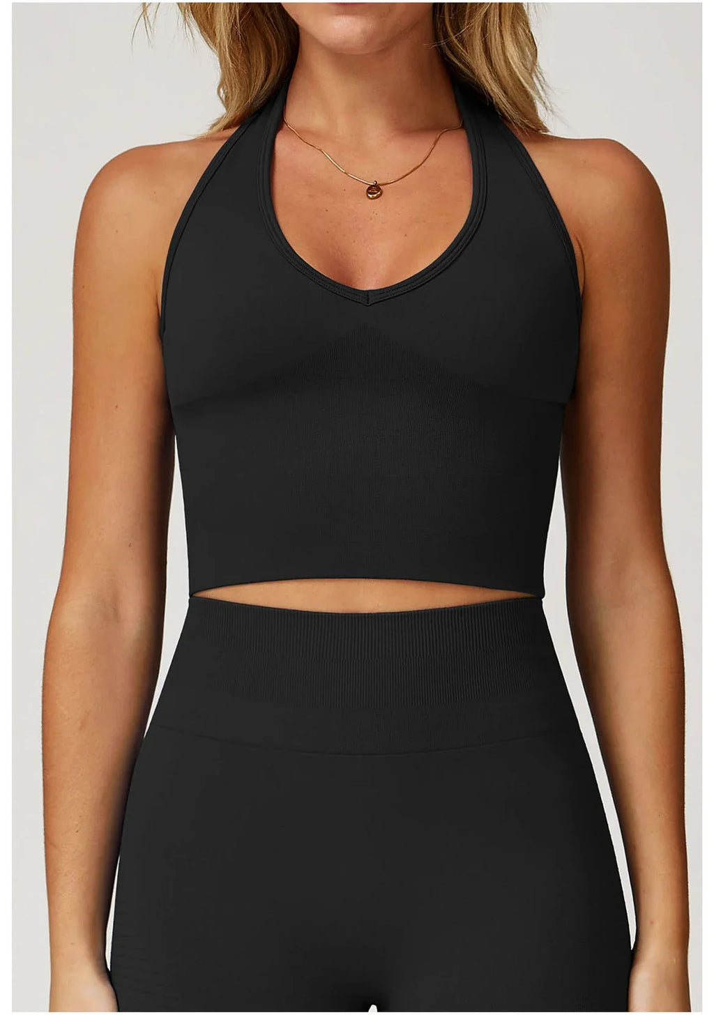 Seamless High Stretch Sports Bra Women Halter Yoga Bra Padded Backless Sports Bras Gym Crop Top Push Up Workout Yoga Tops Woman