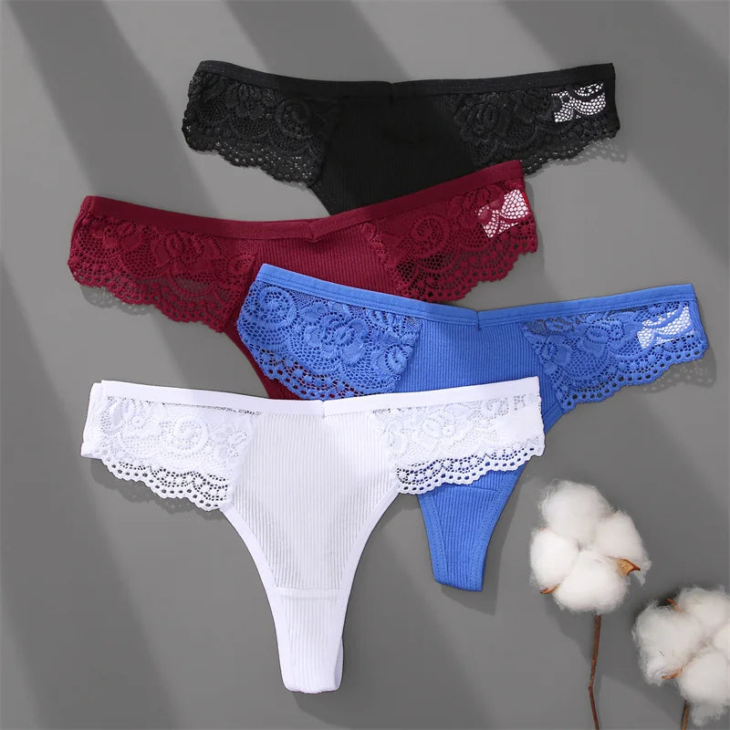 3Pcs/set Cotton Thongs Lace Bikini Underpants Women S-XL T-Back Underwear Ladies G-string Soft Thong Panties Female Lingerie New