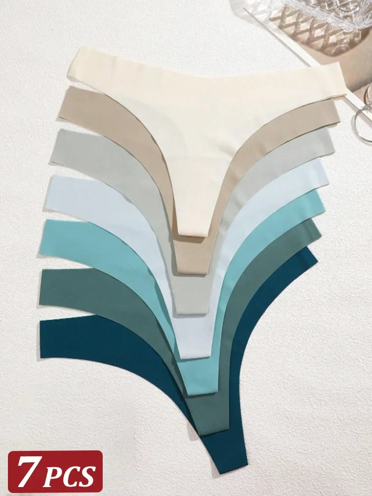 7PCS/Set Seamless Ice Silk Panties Women V-Waist Underwear Sexy Sports Briefs Panties Female Soft Ultra-thin Lingerie G-string