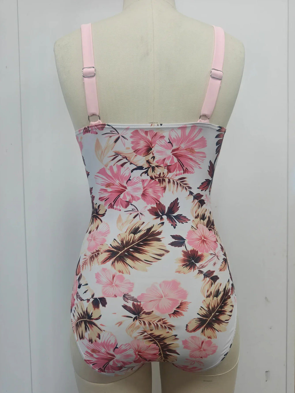 sexy Pink Floral Print Patchwork Swimwear Women 2026 V Neck Cross Tummy Control One Piece Swimsuit Beach Bathing Suit Swimwear