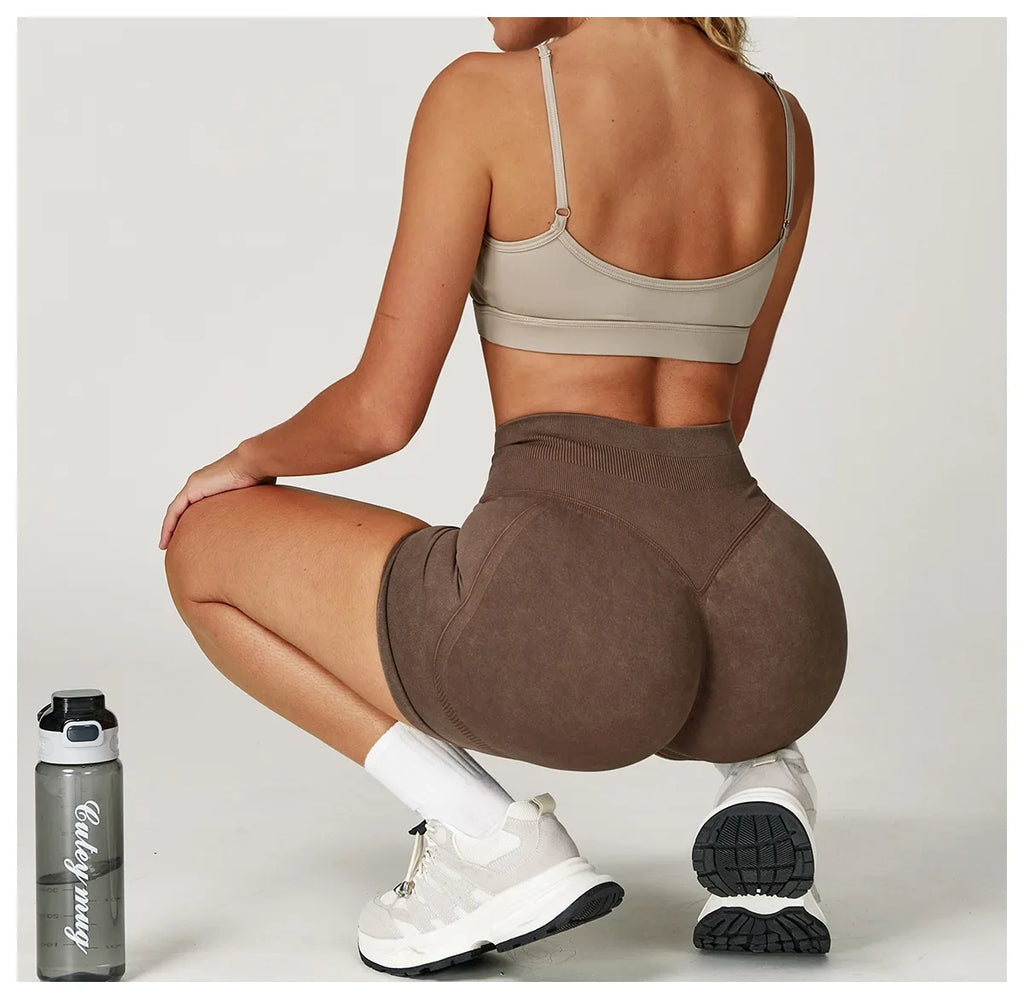 High Waist Yoga Shorts Women Sand Washed Yoga Shorts Workout Shorts Fitness Yoga Lift Butt Fitness Yoga Gym Running Short Pants