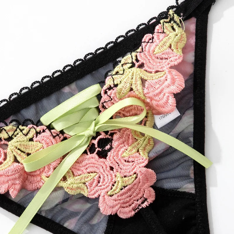 Lace Rose Sexy Thong Women Panties Girls Briefs Flower Seamless G String Underwear Low Waist Female Lingerie Intimates
