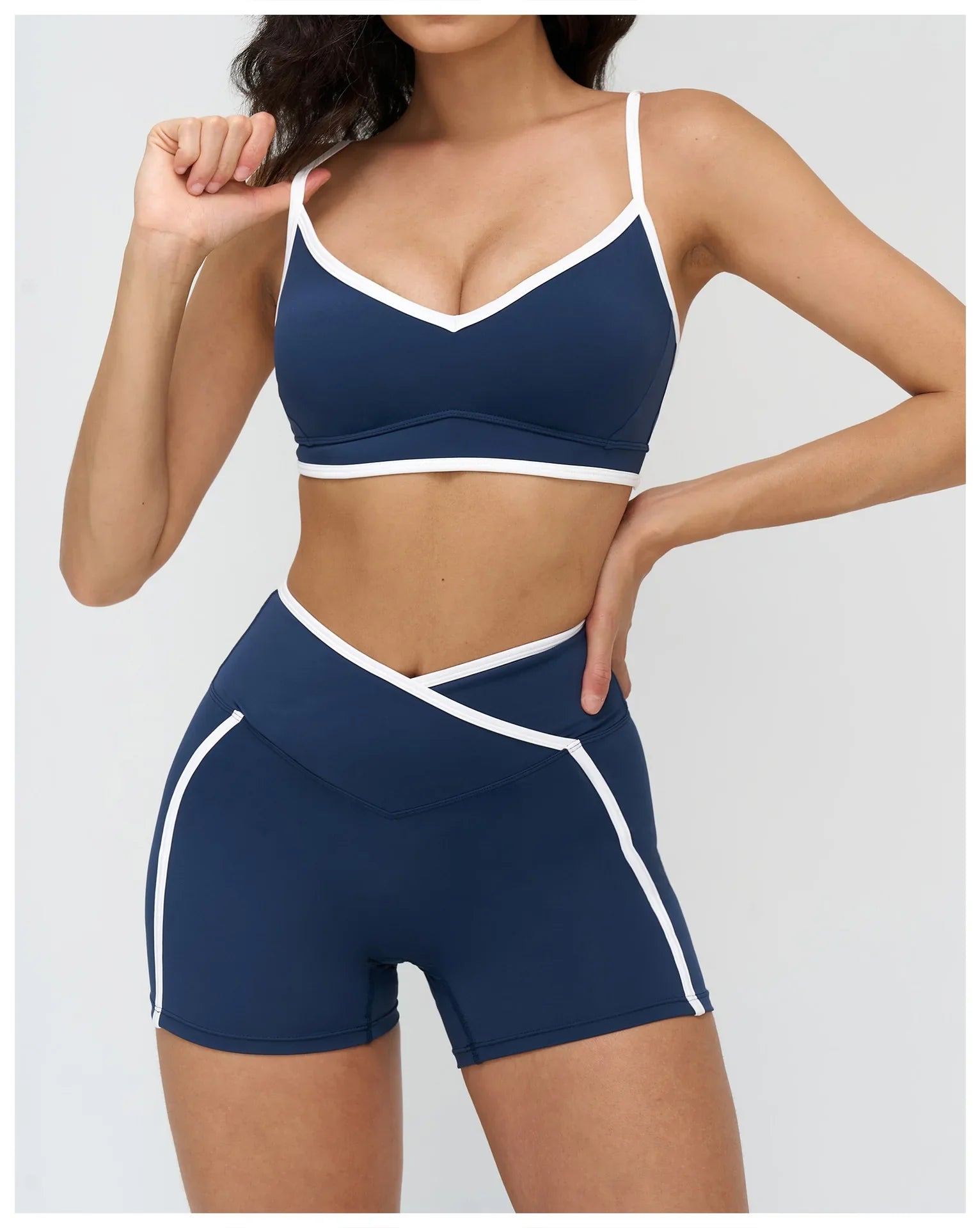Patchwork Backless Yoga Sets Women Sportswear High Waist Gym Scrunch Bum Shorts Set Female Fitness Sports Suit Workout Clothes
