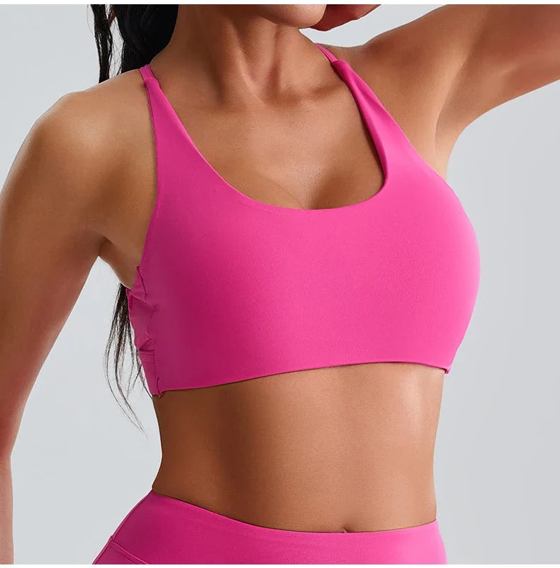 Beautiful Back Cross Back Women Bra Fitness Bra Tights Yoga Vest High Strength Shockproof Gym Sports Top Push Up With Chest Pad