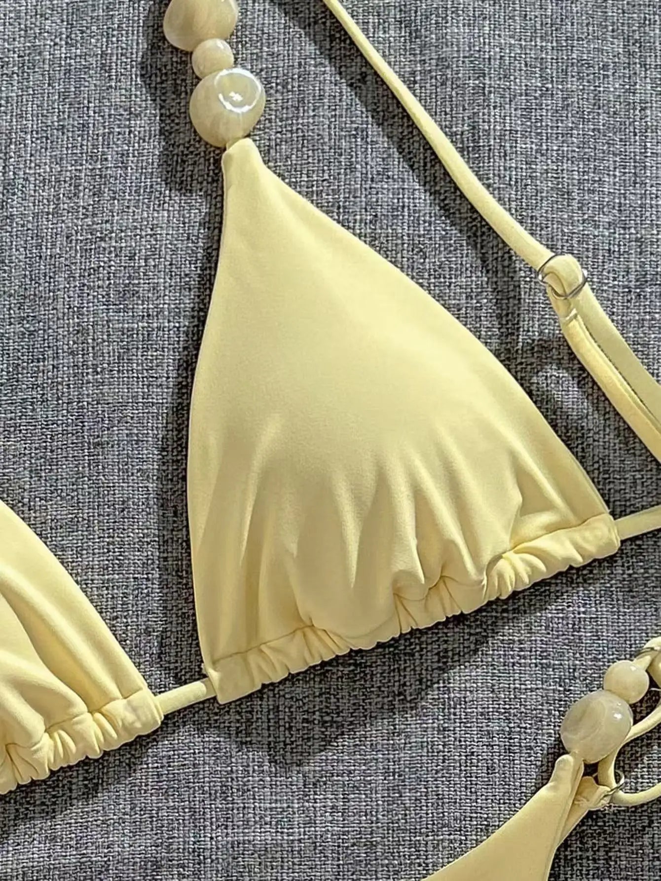 Sexy Pearls Strap Micro Bikini 2026 Women Yellow Halter Push Up Bra Pleate Thong Swimsuit Beach Bathing Suit Vacation Swimwear
