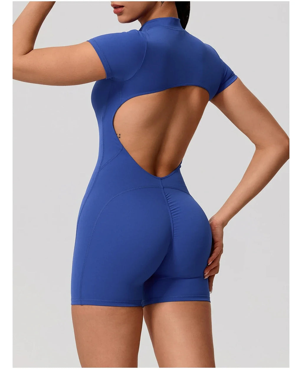 Hearuisavy Summer Women's Short Sleeved Sports Overalls Running Yoga Jumpsuit High Stretch Push Up Fitness Bodysuit With Zipper