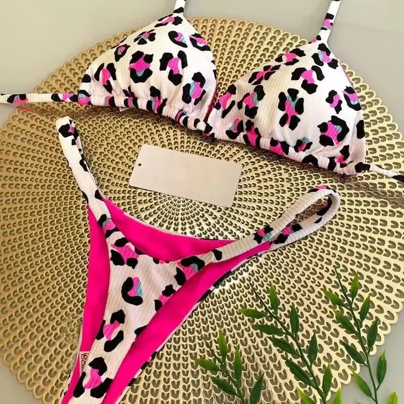 2026 Swimwear Women Cute  Cherry Print Brazilian Thong Bikini Set Sexy Thong Swimsuit Two Pieces Bathing Suit Women Beach Wear